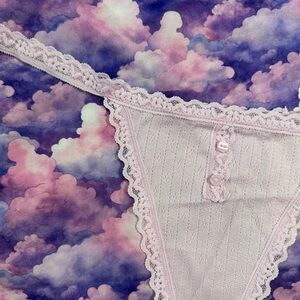 VS • Soft Lavender Cotton & Lace Button Detail V-String Thong Panty